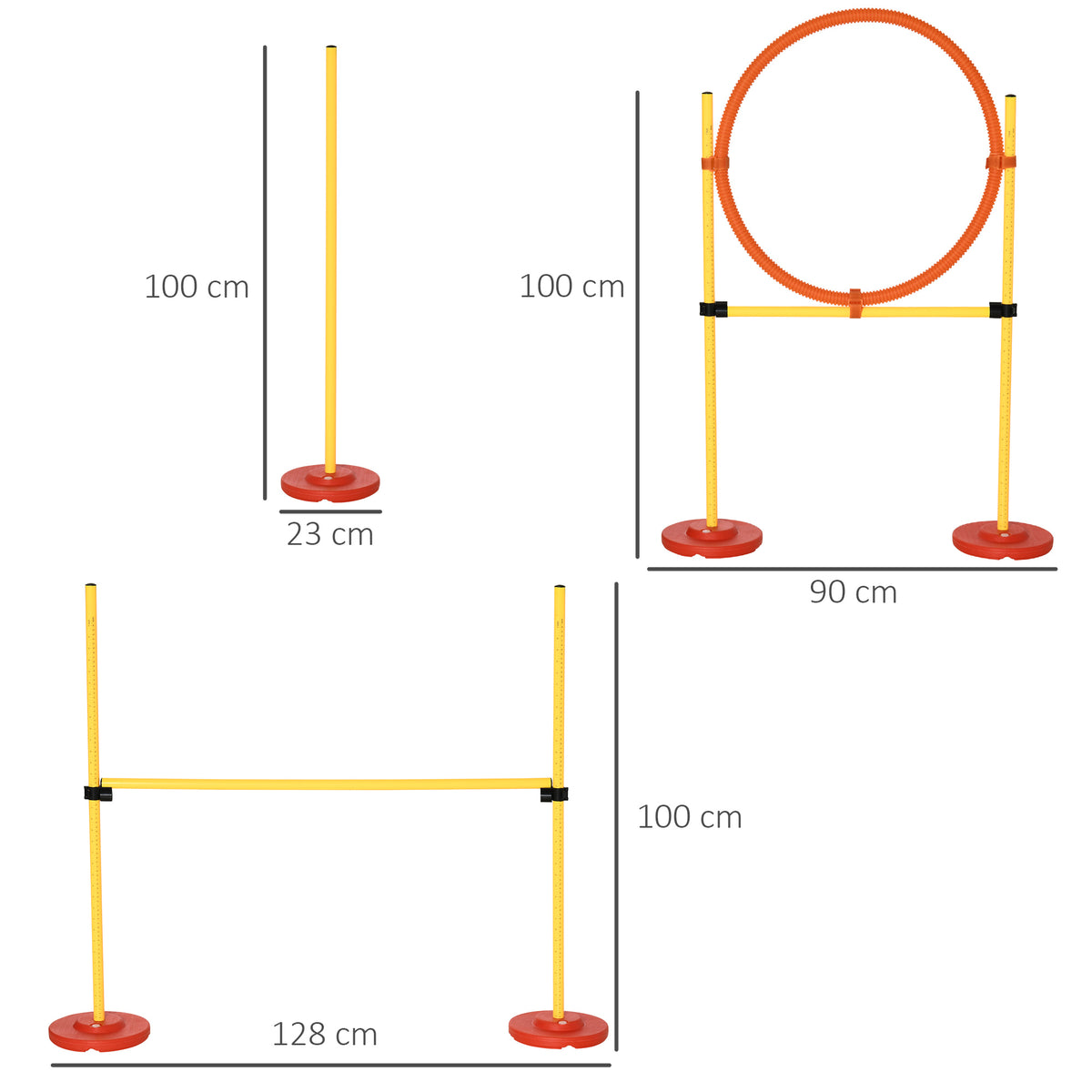 Set Agility Dog 3 Esercizi: Slalom, Ostacoli, Anello, per Addestramento Cani, Portatile, 2.5 kg, Giallo e Rosso