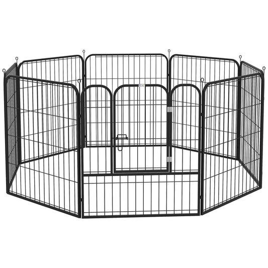 Recinto per Cani di Media Taglia a 8 Pannelli Modulabili da 80x1.5x80 cm, Box per Cani e Cuccioli Pieghevole con Porta in Acciaio con 8 Picchetti, Nero