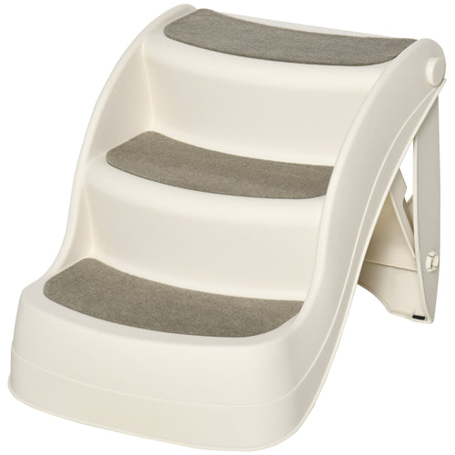 Scaletta per Cani e Gatti Pieghevole con 3 Gradini Antiscivolo in PP, 49x38x38 cm, Beige