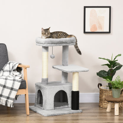 Albero Tiragraffi per Gatti Multilivello con Lettino e Casetta, Rivestimento in Peluche, Grigio