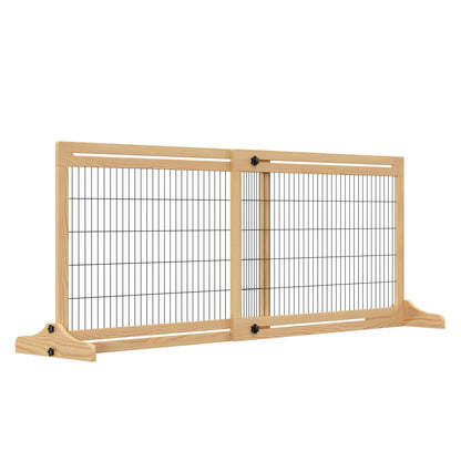 Cancellino per Cani da Interno Estensibile in Legno di Pino e Acciaio, 104-180x36x69 cm, Color Legno