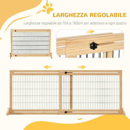 Cancellino per Cani da Interno Estensibile in Legno di Pino e Acciaio, 104-180x36x69 cm, Color Legno