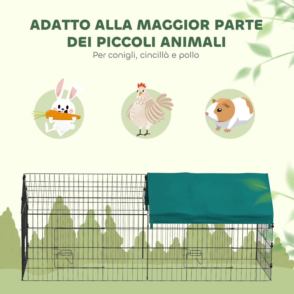 Gabbia per Conigli da Esterno e Interno a Casetta con Tettuccio, 185x75x75 cm, Verde