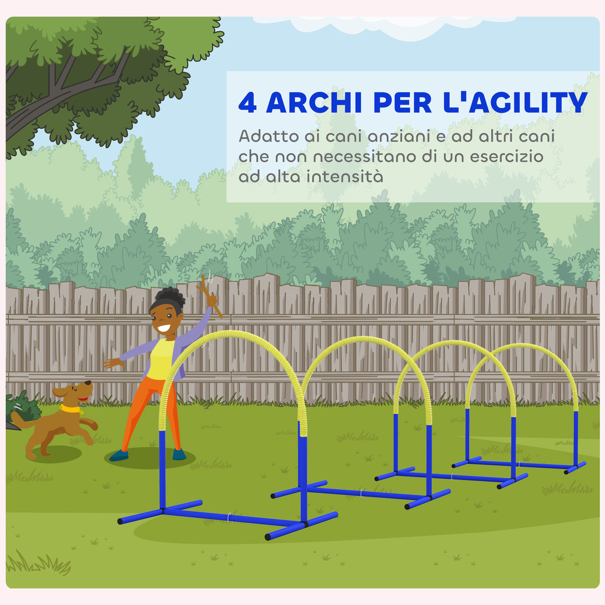 Set Agility Dog con 4 Archi Componibili e Borsa da Trasporto, 88x64x95 cm, Blu e Giallo