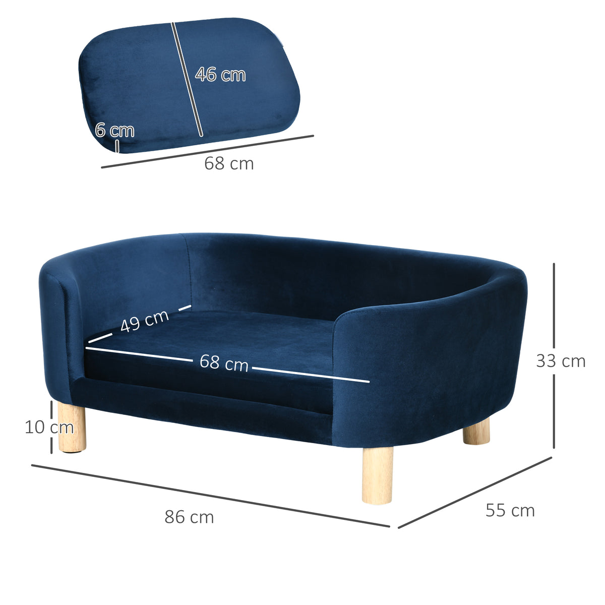 Cuccia per Cani da Interni, Divano per Gatti o Cani di Taglia Piccola Max. 10kg, Blu