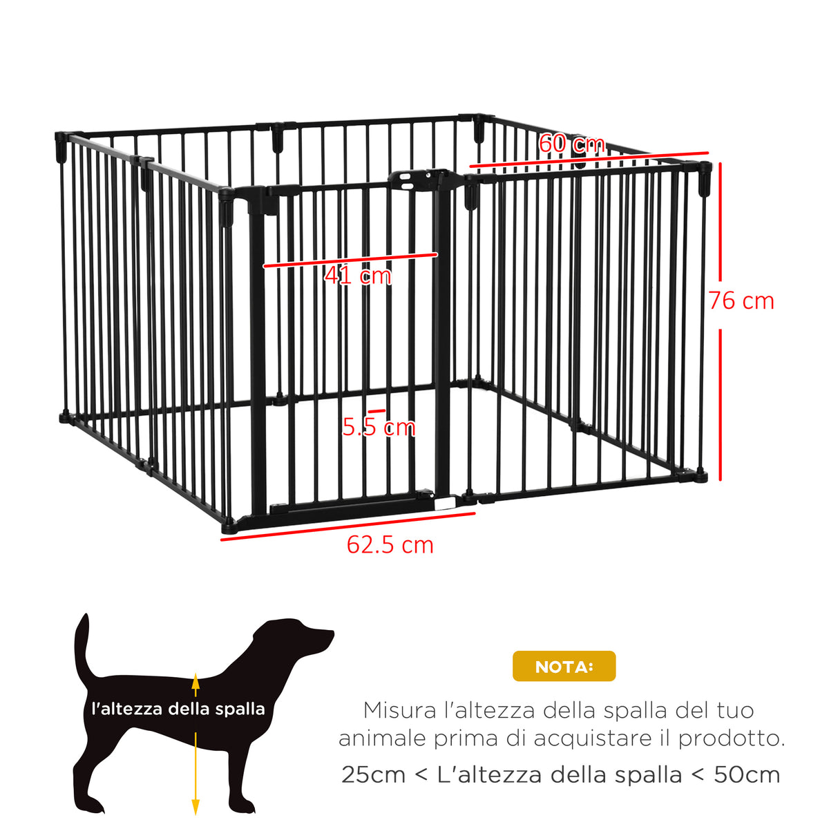 Cancelletto di Sicurezza per Cani Pieghevole a 8 Sezioni, Sistema di Blocco e Chiusura Automatica, Nero