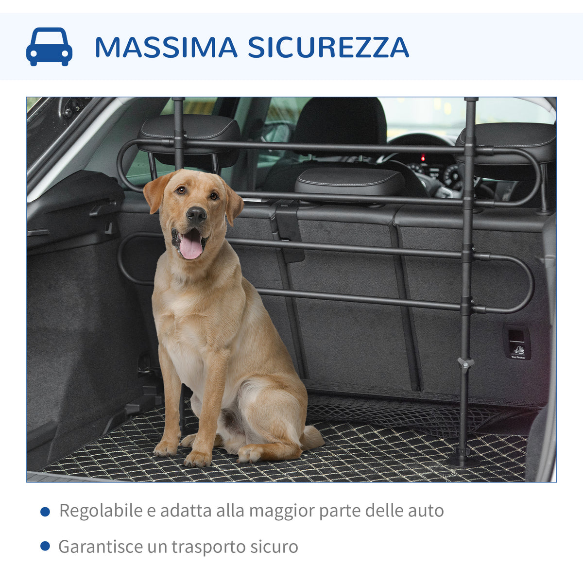 Griglia Divisorio Auto per Cani Regolabile in Altezza e Larghezza, Barriera Universale, Rete di Protezione per Trasportare i Animali Domestici, Nero