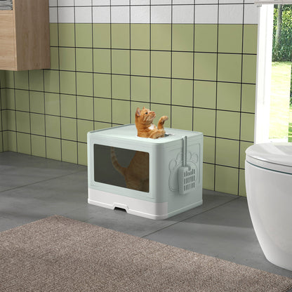Lettiera per Gatti Chiusa con Coperchio e Doppia Entrata, Cassetto Estraibile, Paletta e Spazzola, Verde
