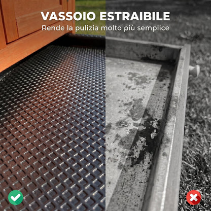 Conigliera da Esterno in Legno di Pino con Vassoio Estraibile, Tetto Apribile e Porta con Serratura, Arancione