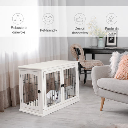 Casetta per Cani Fino 30kg da Interno in Legno e Acciaio, 58.5x81x 66cm - Bianco