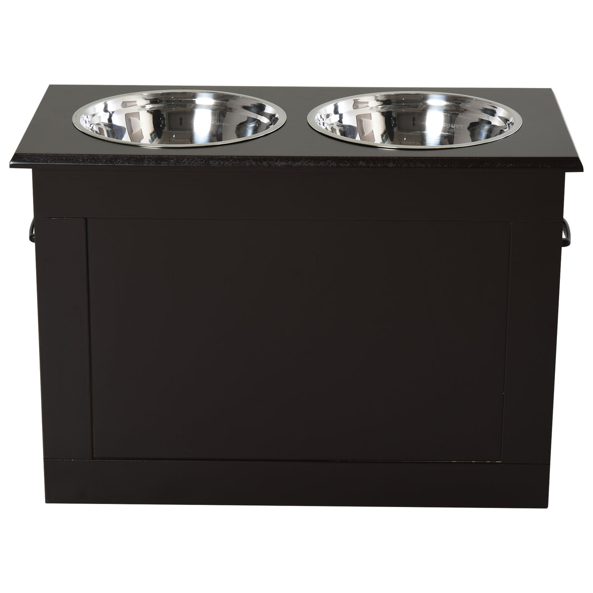 Ciotole Rialzate per Cani Grandi, Supporto Portaciotole in MDF con 2 Ciotole in Acciaio Inox, 60x30x41 cm, Marrone