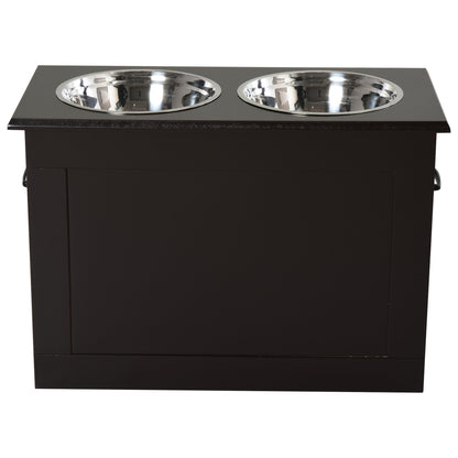 Ciotole Rialzate per Cani Grandi, Supporto Portaciotole in MDF con 2 Ciotole in Acciaio Inox, 60x30x41 cm, Marrone