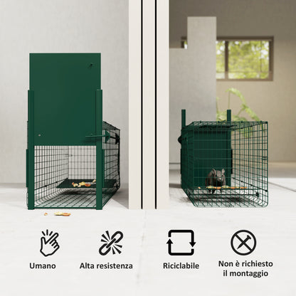 Gabbia Trappola per Animali Piccoli con Una Porta e Maniglia, 80x25x30 cm, Verde Scuro