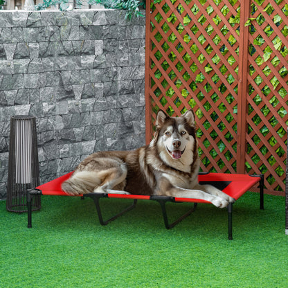 Lettino per Cani 50kg max Rialzato con Borsa da Viaggio, in Metallo e Tessuto Oxford, 122x92x23 cm, Rosso