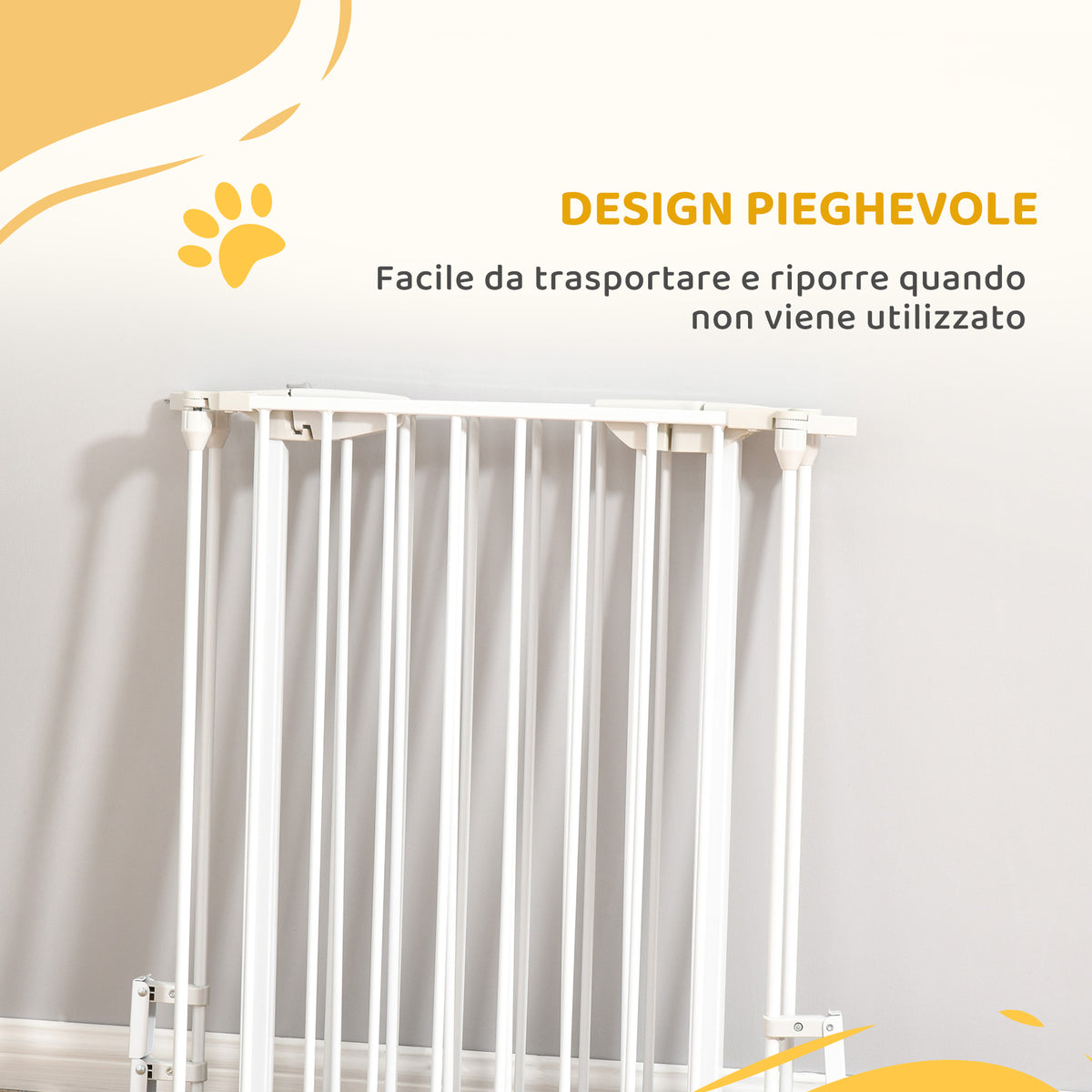 Cancelletto per Cani con Chiusura Automatica e Sistema di Blocco, in Metallo e Plastica, 180x74.5 cm, Bianco