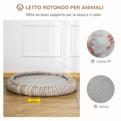 Cuccia per Cani e Gatti Rotonda, Rialzata e Lavabile in Cotone PP, Cuscino Imbottito, ?93x15cm, Grigia