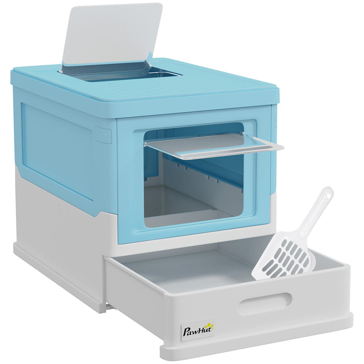 Lettiera per Gatti Chiusa con Paletta, Vassoio Estraibile e 2 Porte, 47.5x35.5x36.7cm, Azzurro