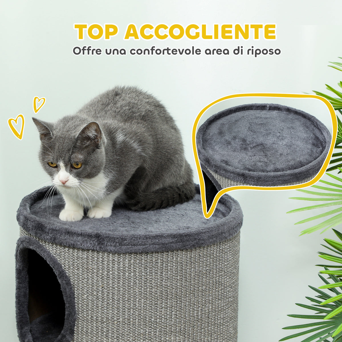 Cuccia per Gatti a 3 Livelli con Tiragraffi in Sisal e Peluche, 38x70cm, Grigio