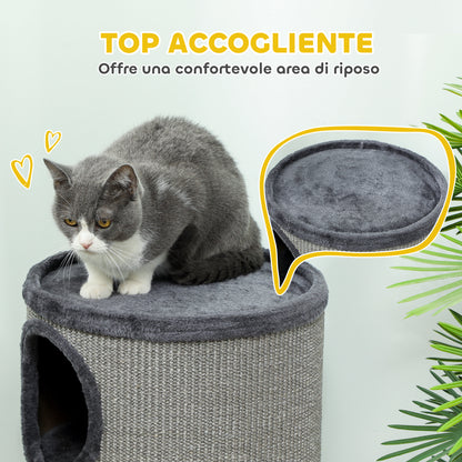 Cuccia per Gatti a 3 Livelli con Tiragraffi in Sisal e Peluche, 38x70cm, Grigio