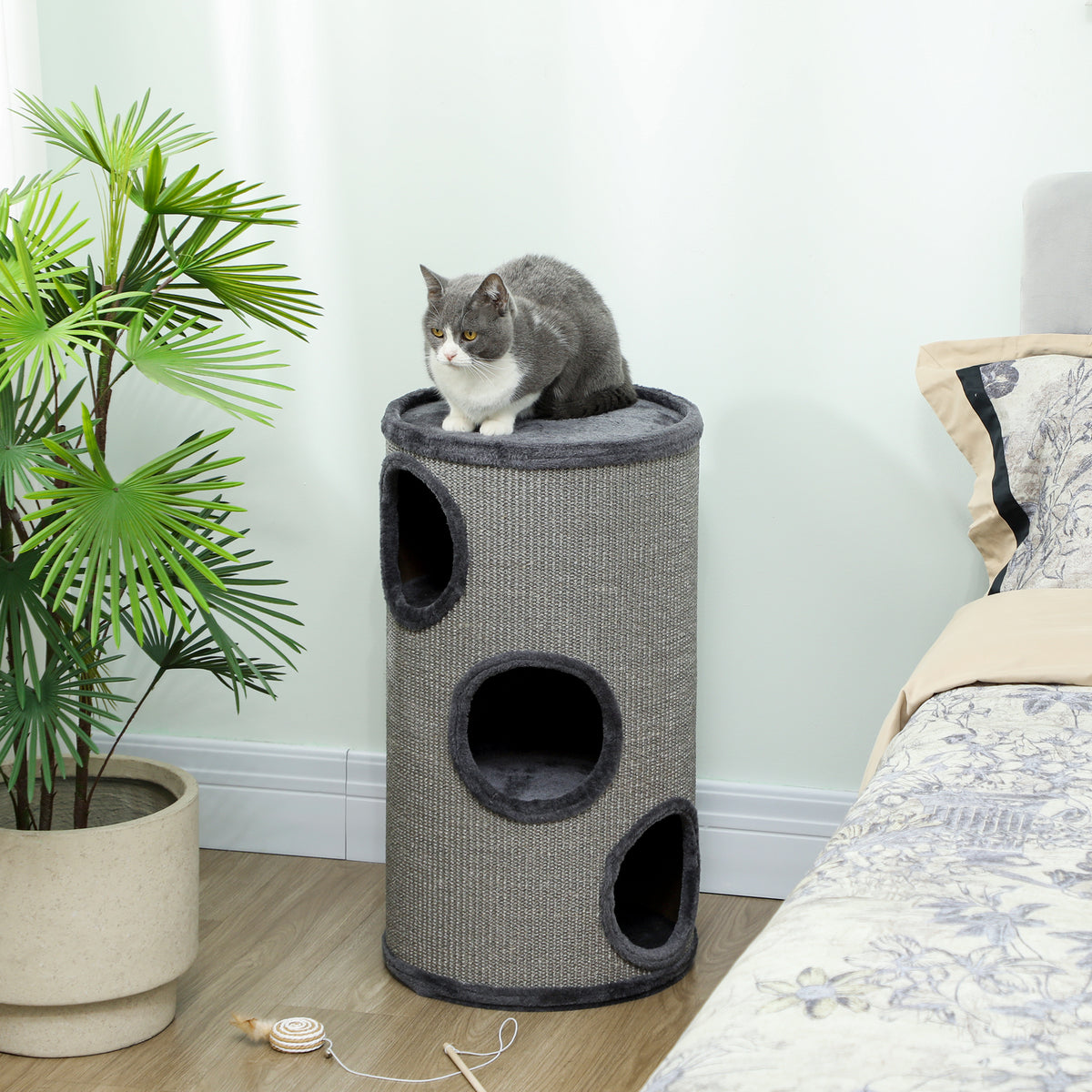 Cuccia per Gatti a 3 Livelli con Tiragraffi in Sisal e Peluche, 38x70cm, Grigio