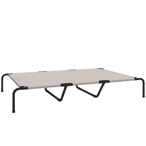 Lettino per Cani Grandi Rialzato da Esterno in Acciaio e Rete Traspirante, 152x94x23 cm, Beige