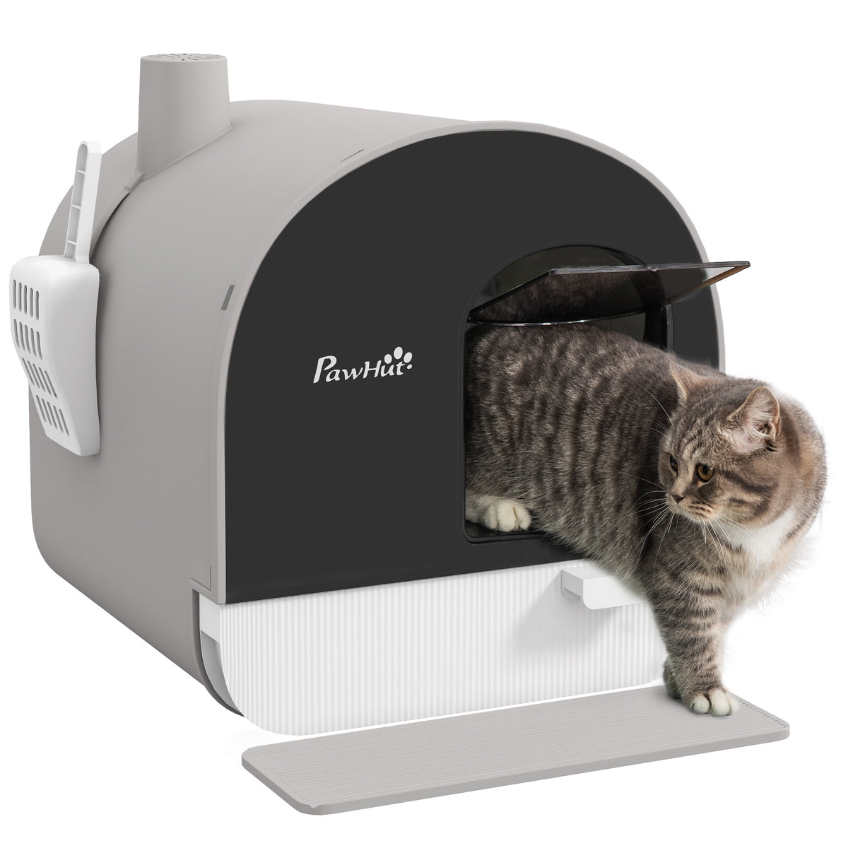 Lettiera per Gatti Chiusa con Filtri, Paletta e Vassoio, Struttura in PP, 43x44x47cm, Grigio