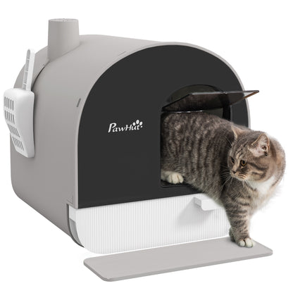 Lettiera per Gatti Chiusa con Filtri, Paletta e Vassoio, Struttura in PP, 43x44x47cm, Grigio