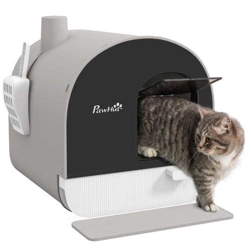 Lettiera per Gatti Chiusa con Filtri, Paletta e Vassoio, Struttura in PP, 43x44x47cm, Grigio