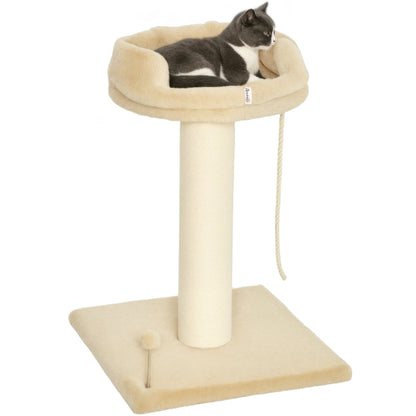 Albero Tiragraffi per Gatti con Lettino e Pallina in Peluche e Palo in Sisal 55x55x83cm Beige