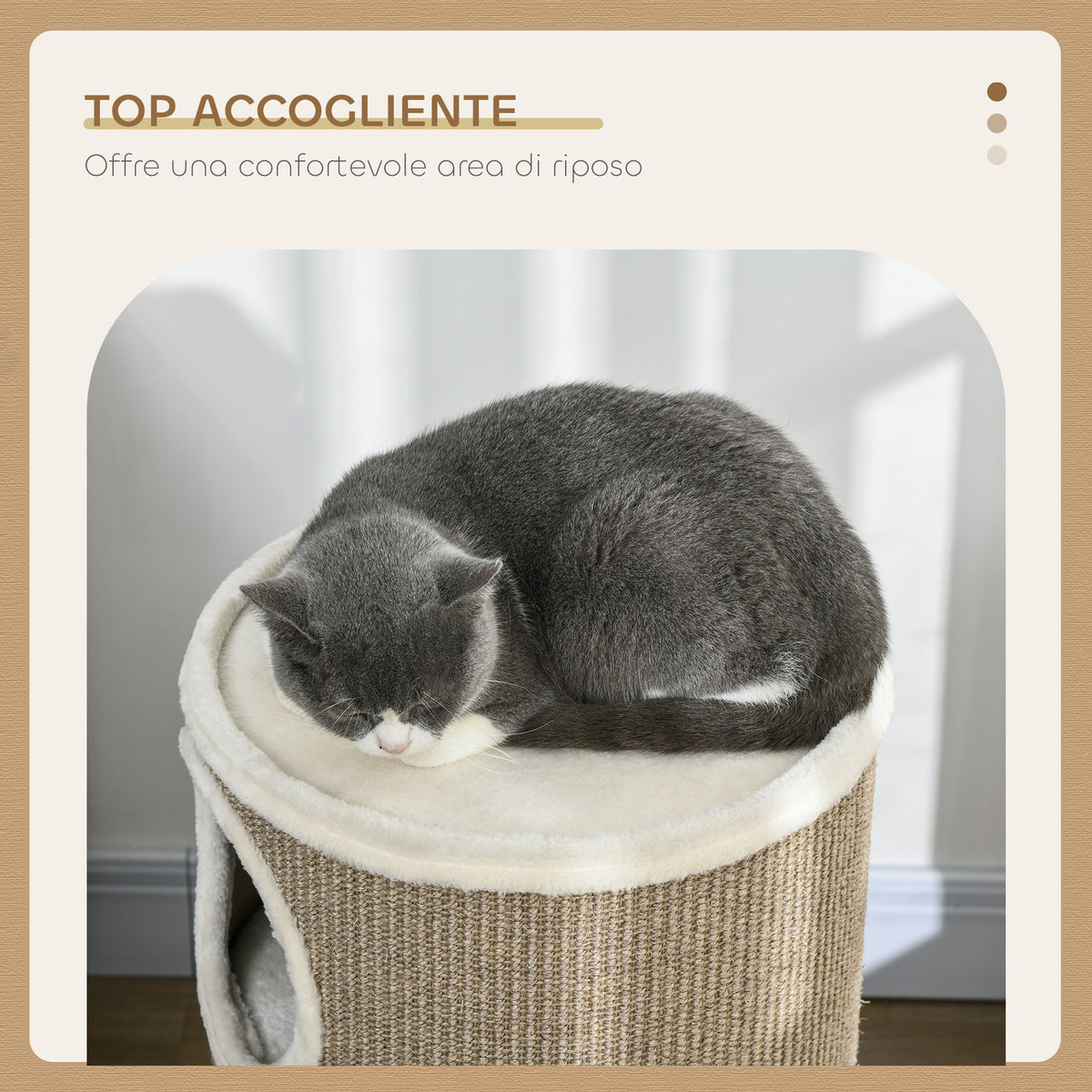 Cuccia per Gatti a 3 Livelli con Tiragraffi in Sisal e Peluche, 38x70cm, Marrone