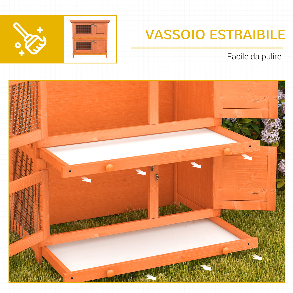 Gabbia a Due Piani per Conigli, Conigliera da Esterno in Legno di Abete, 90x45x90 cm, Legno e Verde