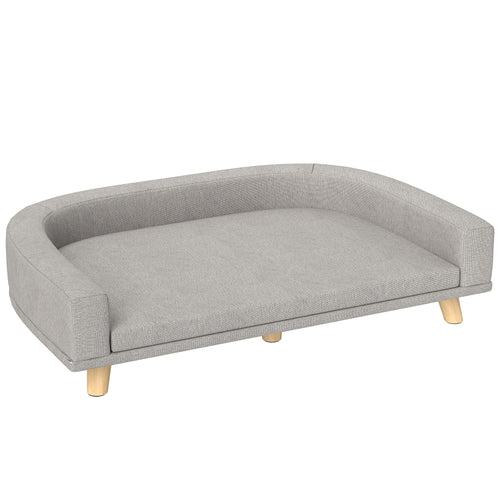 Divano per Cani di Taglia Grande con Cuscino Sfoderabile, in Poliestere e Legno, 98x67x25 cm, Grigio