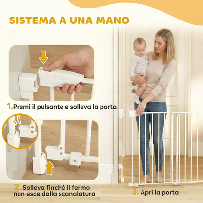 Cancelletto di Sicurezza per Cani, 74.5-111.5x74.5 cm, Scale, Chiusura Automatica, Apertura con Una Mano, Bianco