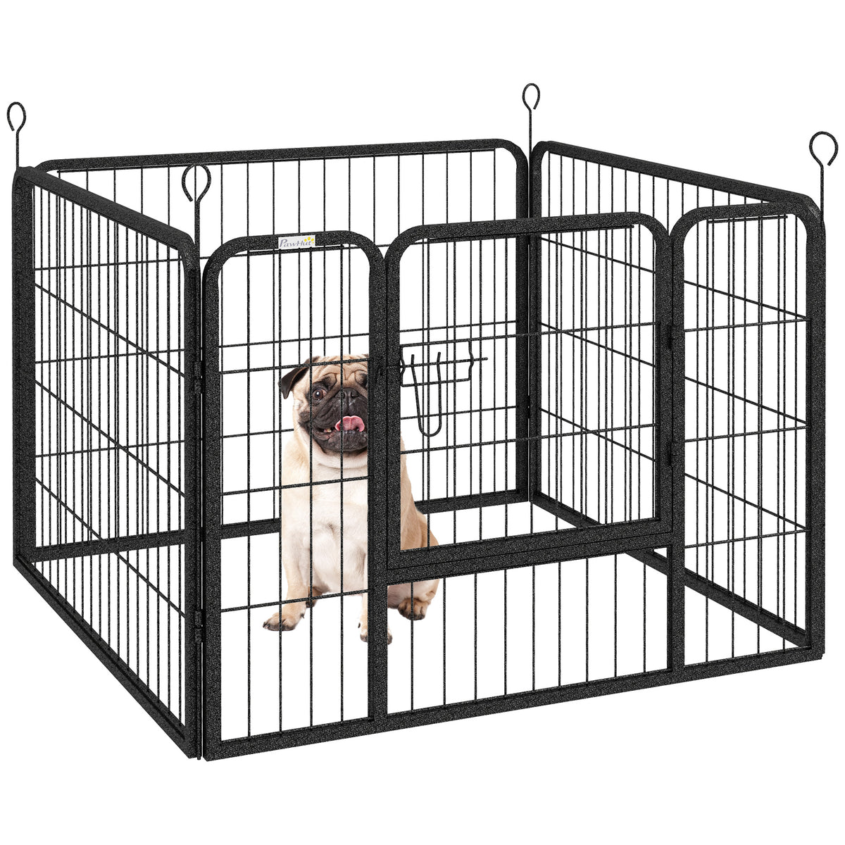 Recinto per Cani Pieghevole in Metallo, per Interno ed Esterno con Porta e Picchetti, 82x82x60cm Grigio