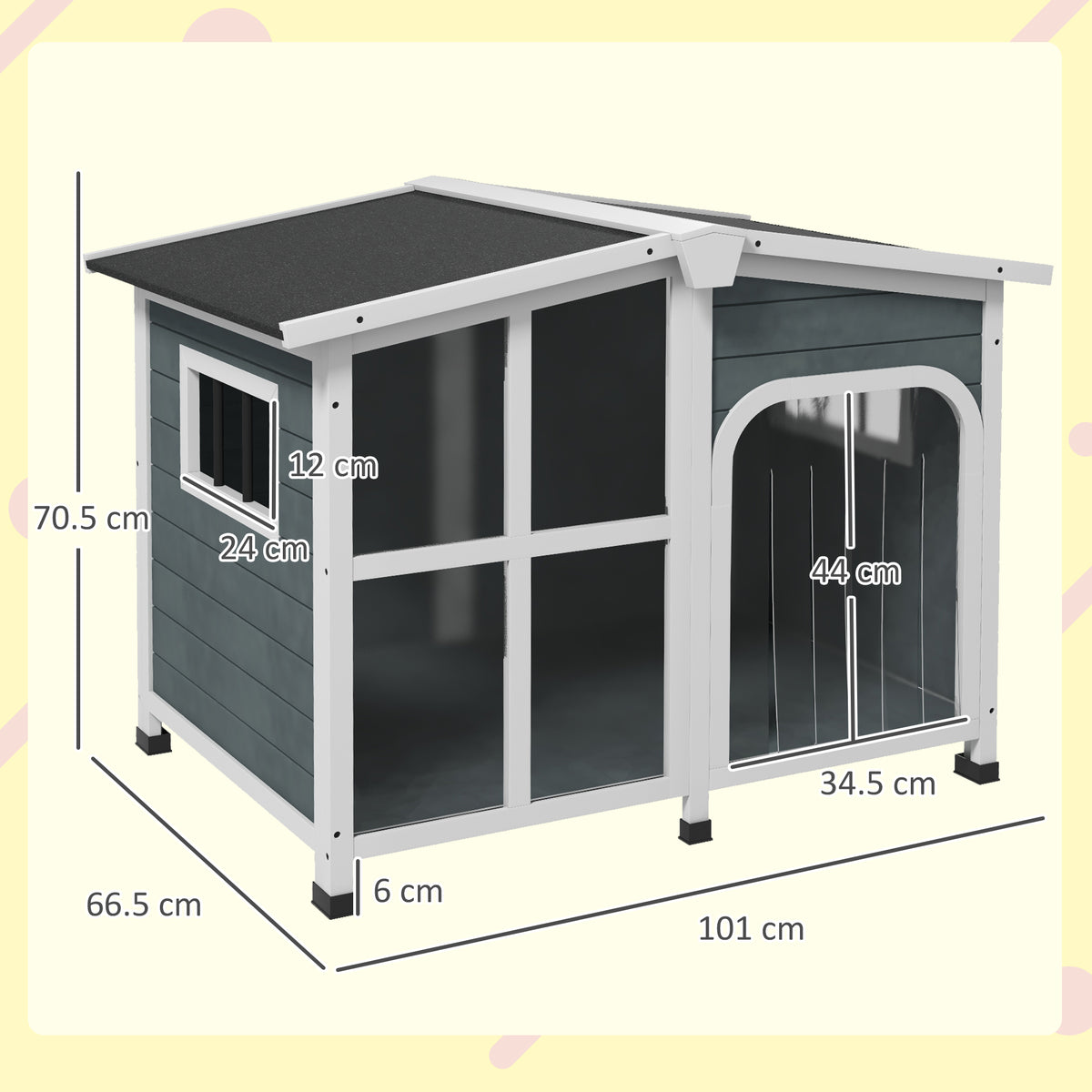 Cuccia per Cani Taglia Media da Esterno con Tetto Apribile in Legno, 101x66.5x70.5 cm, Grigio