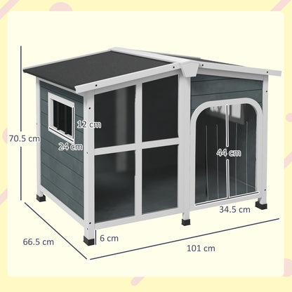 Cuccia per Cani Taglia Media da Esterno con Tetto Apribile in Legno, 101x66.5x70.5 cm, Grigio