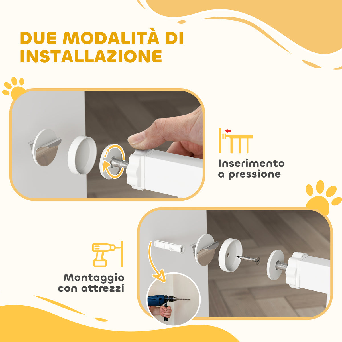 Cancellino per Cani Regolabile con Estensioni e Porta per Gatti, 76-104x106cm, Bianco
