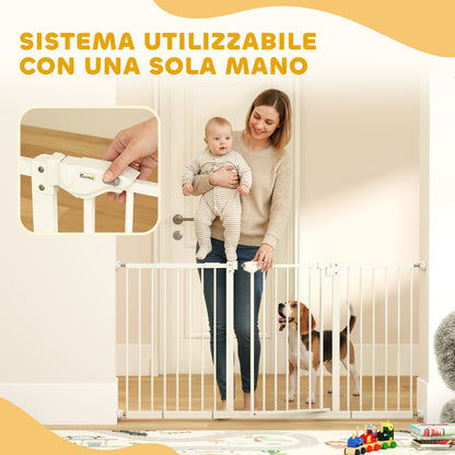 Cancellino per Cani a 3 Estensioni con Larghezza Regolabile 74-148 cm e Chiusura Automatica, Bianco