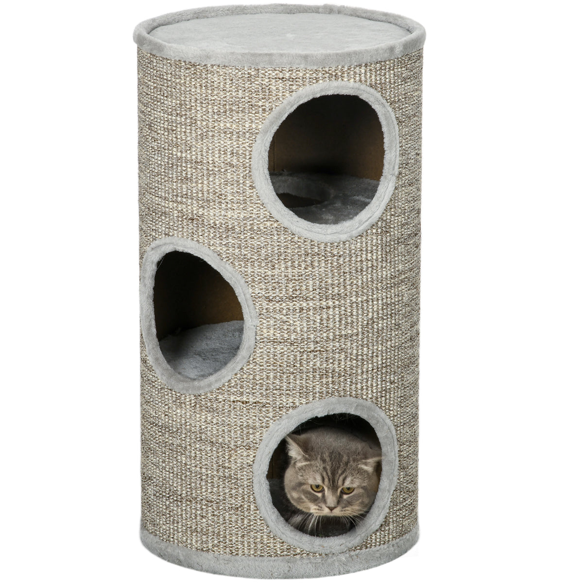 Cuccia per Gatti a 3 Livelli con Tiragraffi in Sisal e Peluche, 38x70cm, Grigio Chiaro