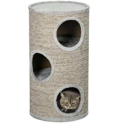 Cuccia per Gatti a 3 Livelli con Tiragraffi in Sisal e Peluche, 38x70cm, Grigio Chiaro