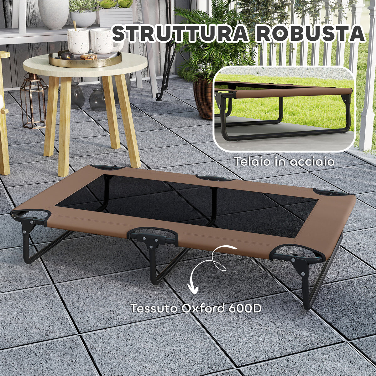 Letto per Cani Grandi Pieghevole con Tessuto a Rete da Interno ed Esterno, 107x61x20 cm, Marrone