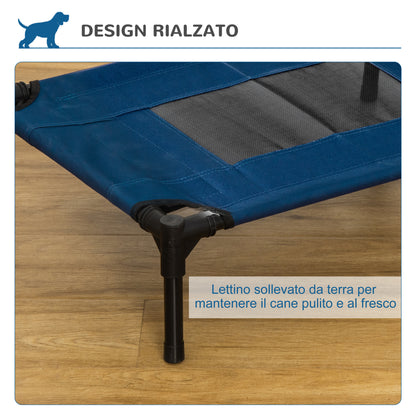 Lettino per Cani Rialzato con Seduta Traspirante, in Acciaio e Tessuto, 61x46x18 cm, Blu Scuro e Nero