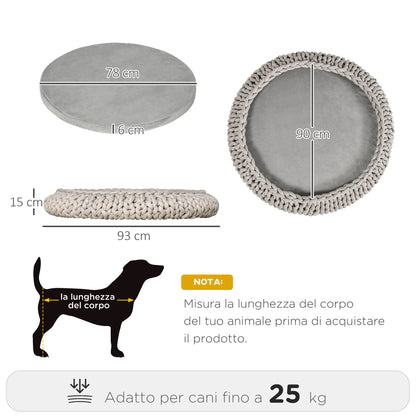 Cuccia per Cani e Gatti Rotonda, Rialzata e Lavabile in Cotone PP, Cuscino Imbottito, ?93x15cm, Grigia