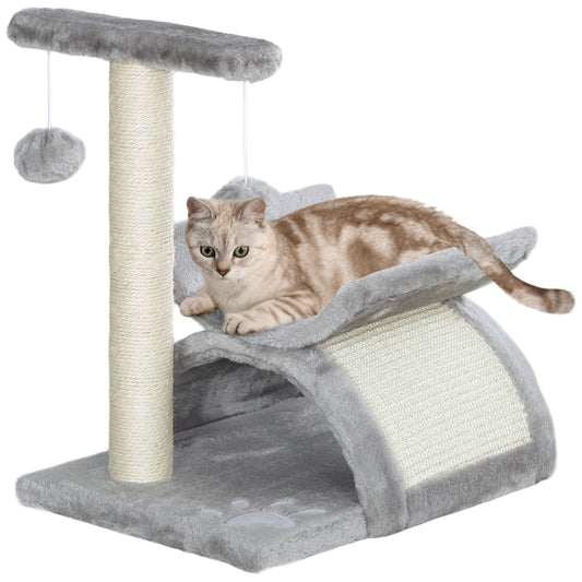 Albero Tiragraffi per Gatti in Peluche con Palo in Sisal, Cuccia e 2 Palline, 40x30x43cm, Grigio