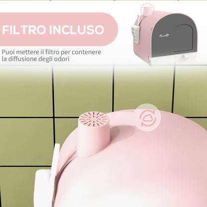 Lettiera per Gatti Chiusa con Filtri, Paletta e Vassoio, Struttura in PP, 43x44x47cm, Rosa