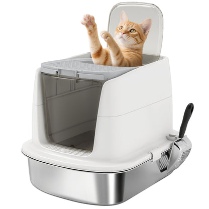 Lettiera per Gatti Chiusa a 2 Ingressi con Deodorante e Paletta, 52.4x41.3x39.8 cm, Bianco