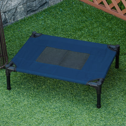 Lettino per Cani Rialzato con Seduta Traspirante, in Acciaio e Tessuto, 61x46x18 cm, Blu Scuro e Nero