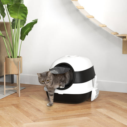 Lettiera per Gatti Chiusa con Coperchio, Paletta e Deodorante, Design Pieghevole, 52x41x38 cm, Bianca e Nera