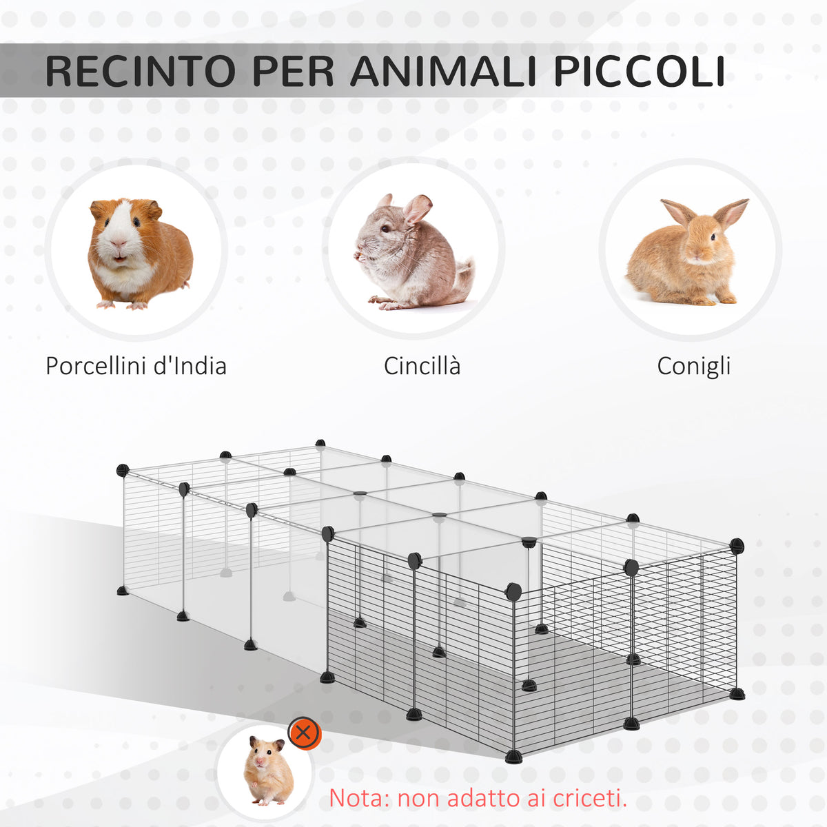 Recinto per Animali Modulabile con Pannelli 35x35 cm e Accessori, in Acciaio e PP, 140x70x70 cm, Nero