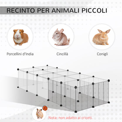 Recinto per Animali Modulabile con Pannelli 35x35 cm e Accessori, in Acciaio e PP, 140x70x70 cm, Nero